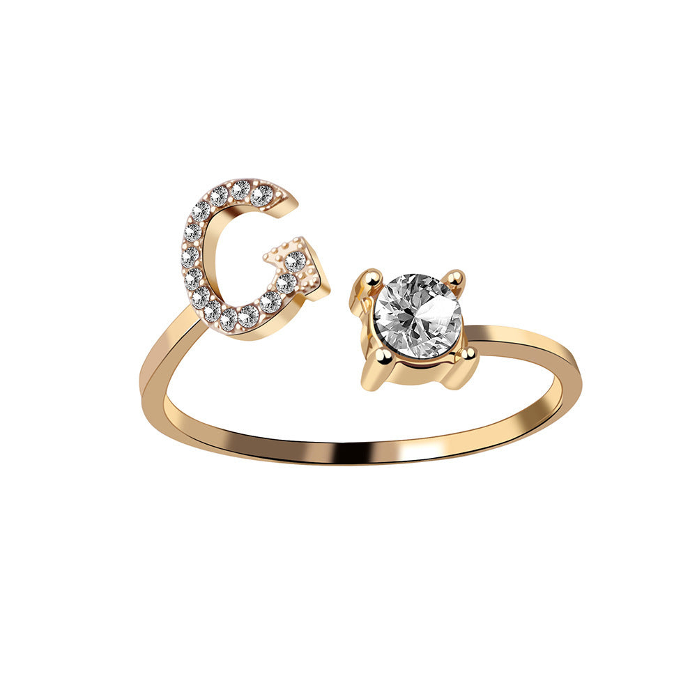 Personalized Initial Letter Ring - Dainty Adjustable Alphabet Jewelry for Women - Minerva Mart