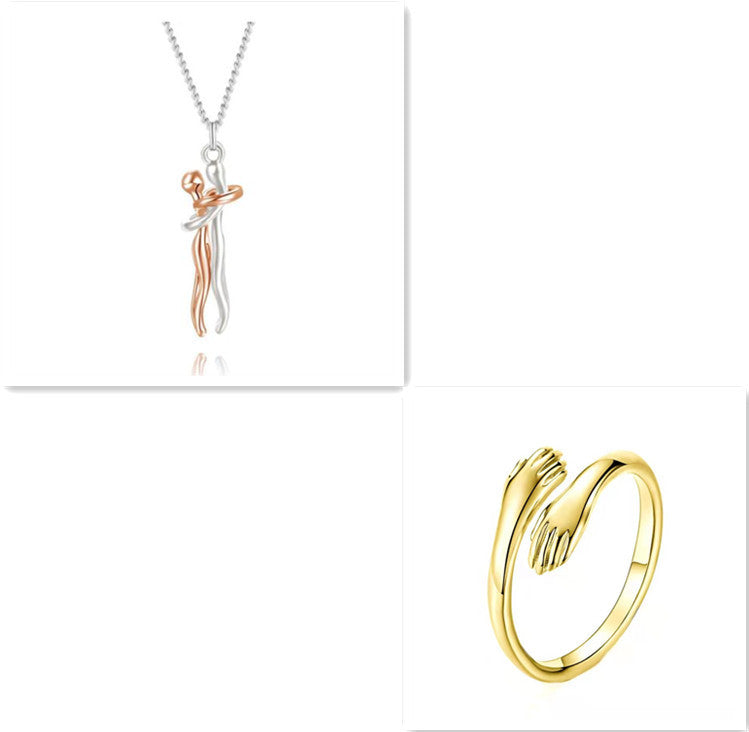 Love Hug Couple Necklace Set – Matching His & Hers Interlocking Pendant Chains - Minerva Mart