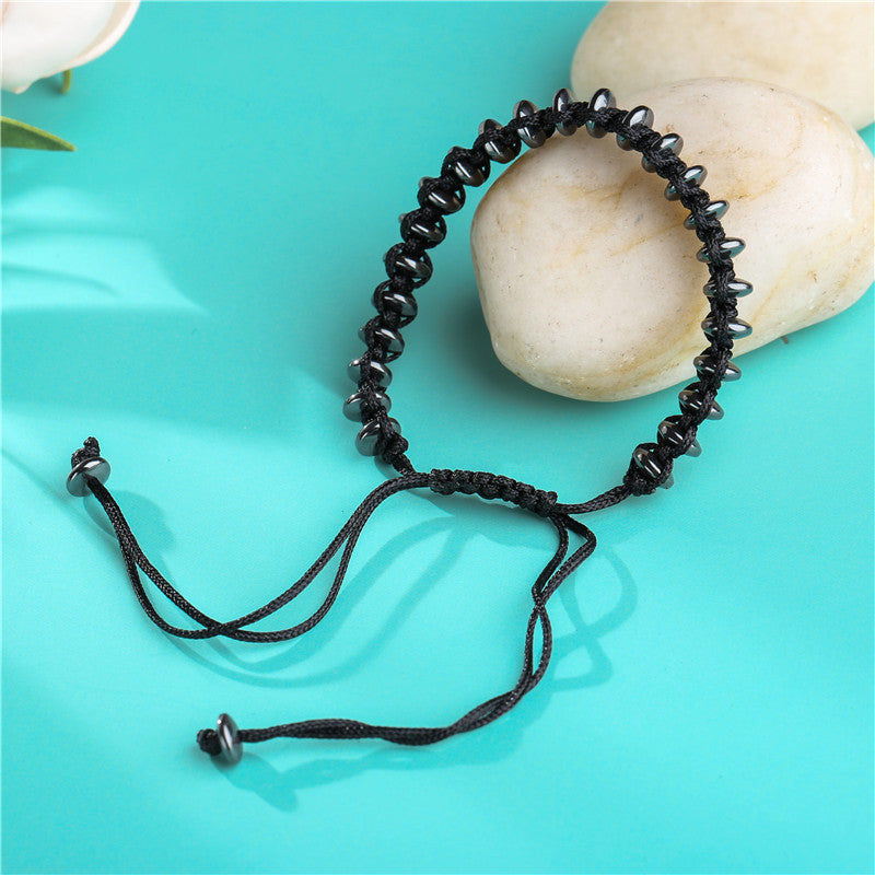 Men’s Black Iron Stone Flying Saucer Bracelet Set – 3-Piece Woven Layered Design